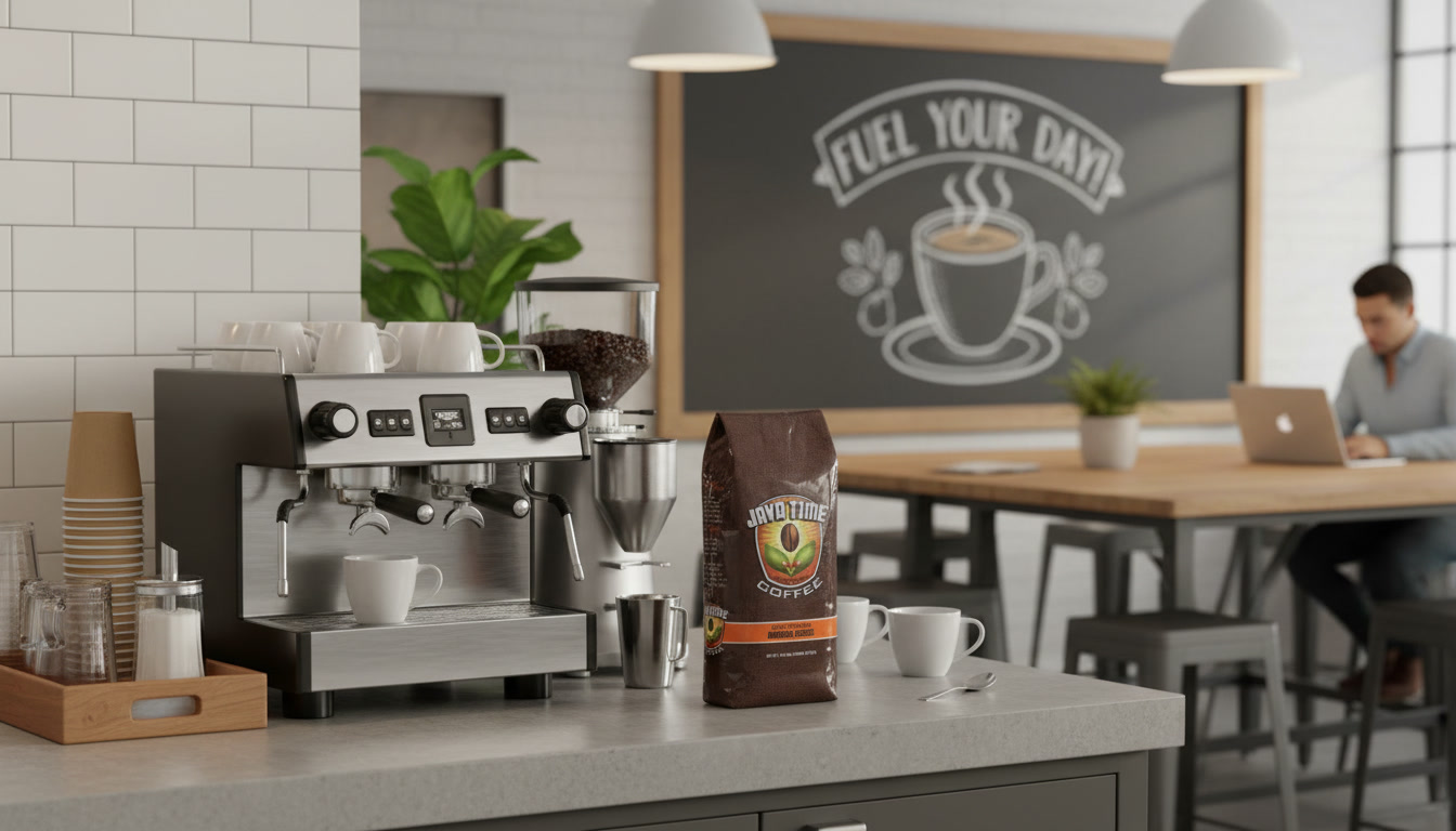 Java Time coffee on a kitchen counter
